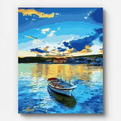 Small Boat at Sunrise Paint by Numbers for Adults by Paintarthub - Finished Wall Art