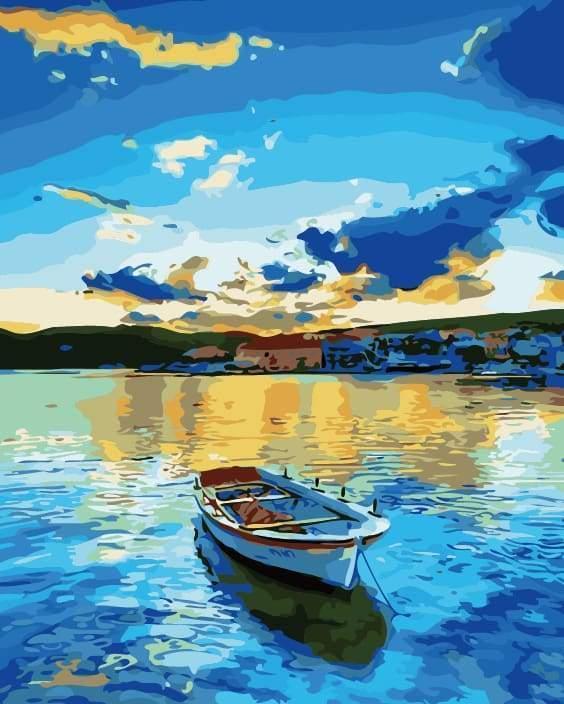 Small Boat at Sunrise Paint by Numbers for Adults by Paintarthub