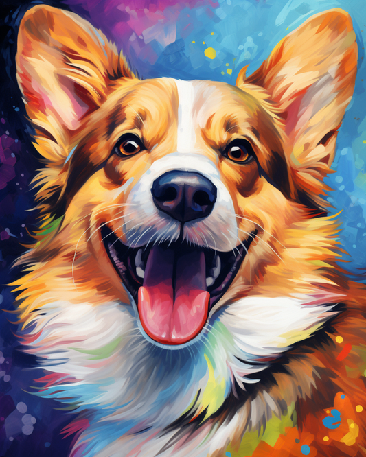 Smiling Colorful Corgi Dog Paint by Numbers