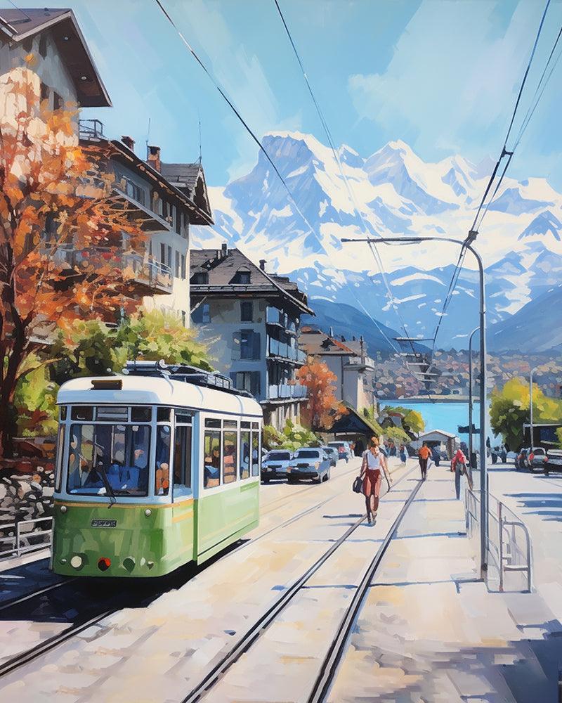 Snow Mountain and Tram Paint by Numbers for Adults by Paintarthub