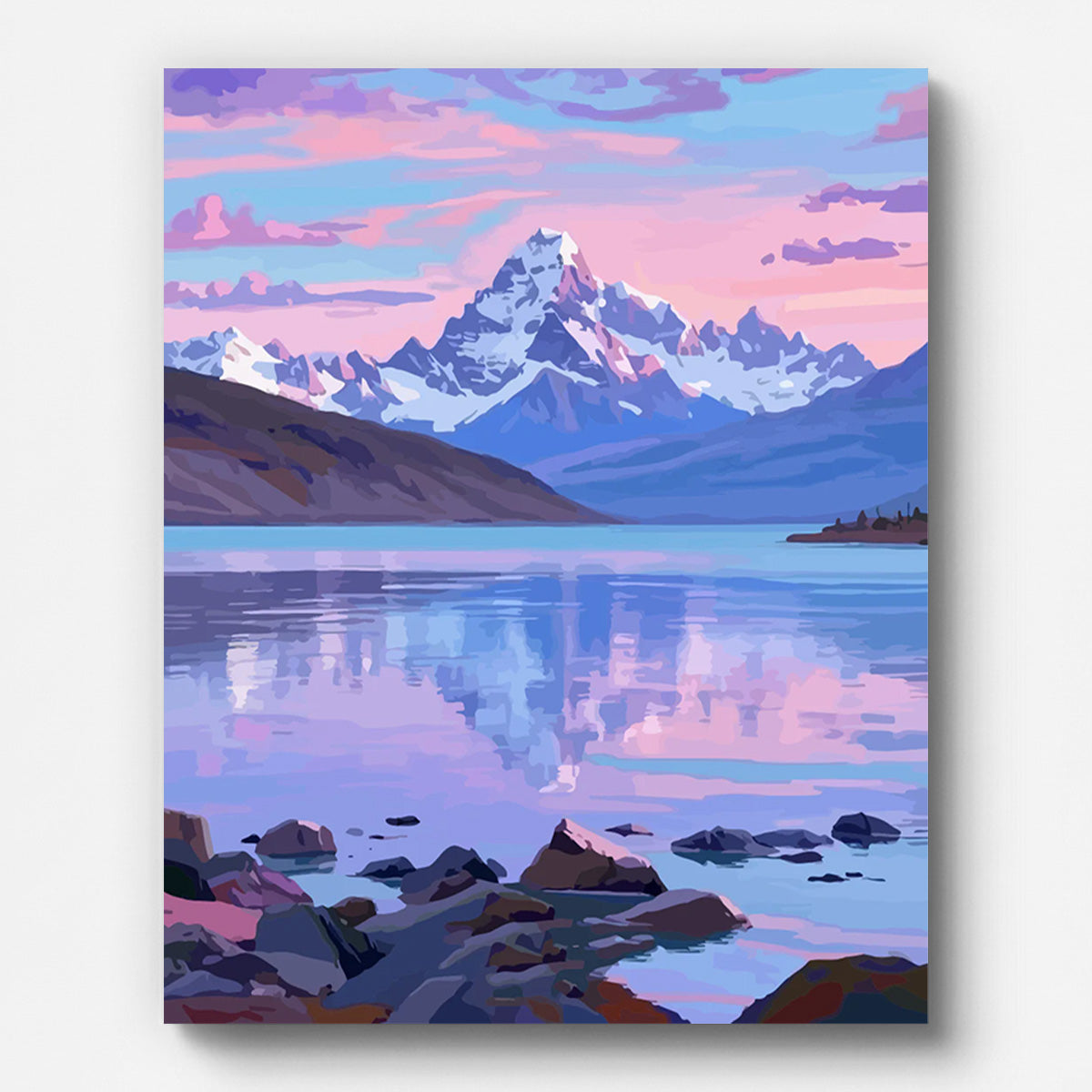 Snow Peak Reflection on Lake Paint by Numbers for Adults by Paintarthub - Finished Wall Art