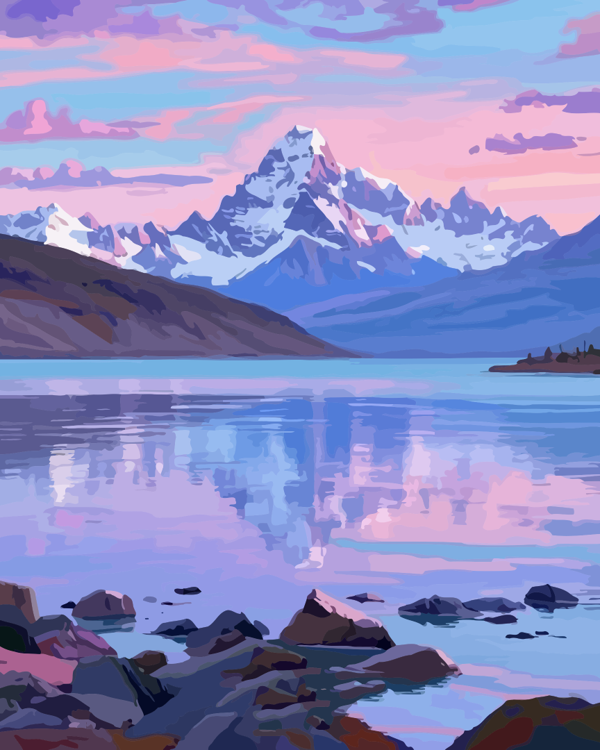 Snow Peak Reflection on Lake Paint by Numbers for Adults by Paintarthub
