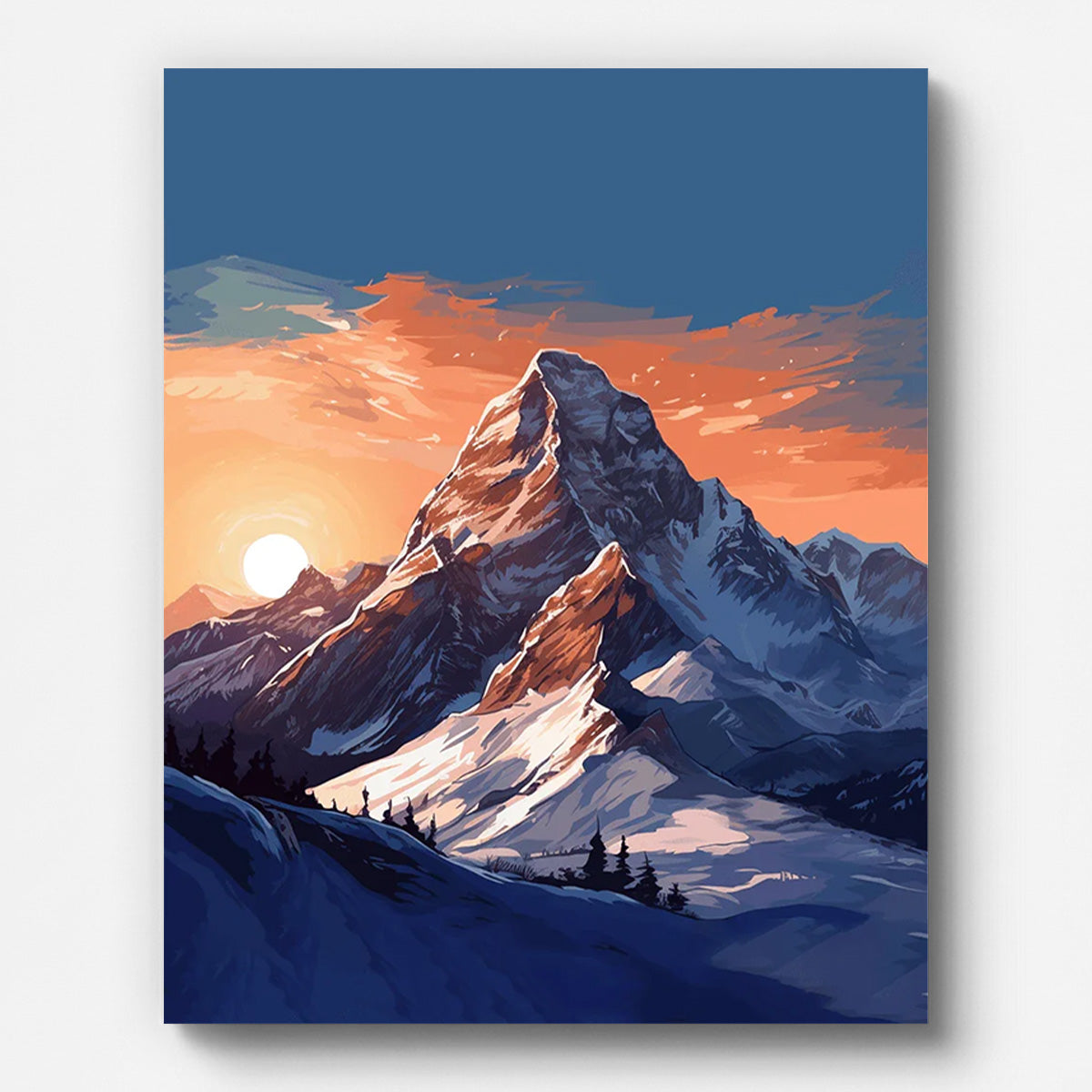 Snowy Mountain Sunset Paint by Numbers for Adults by Paintarthub - Finished Wall Art