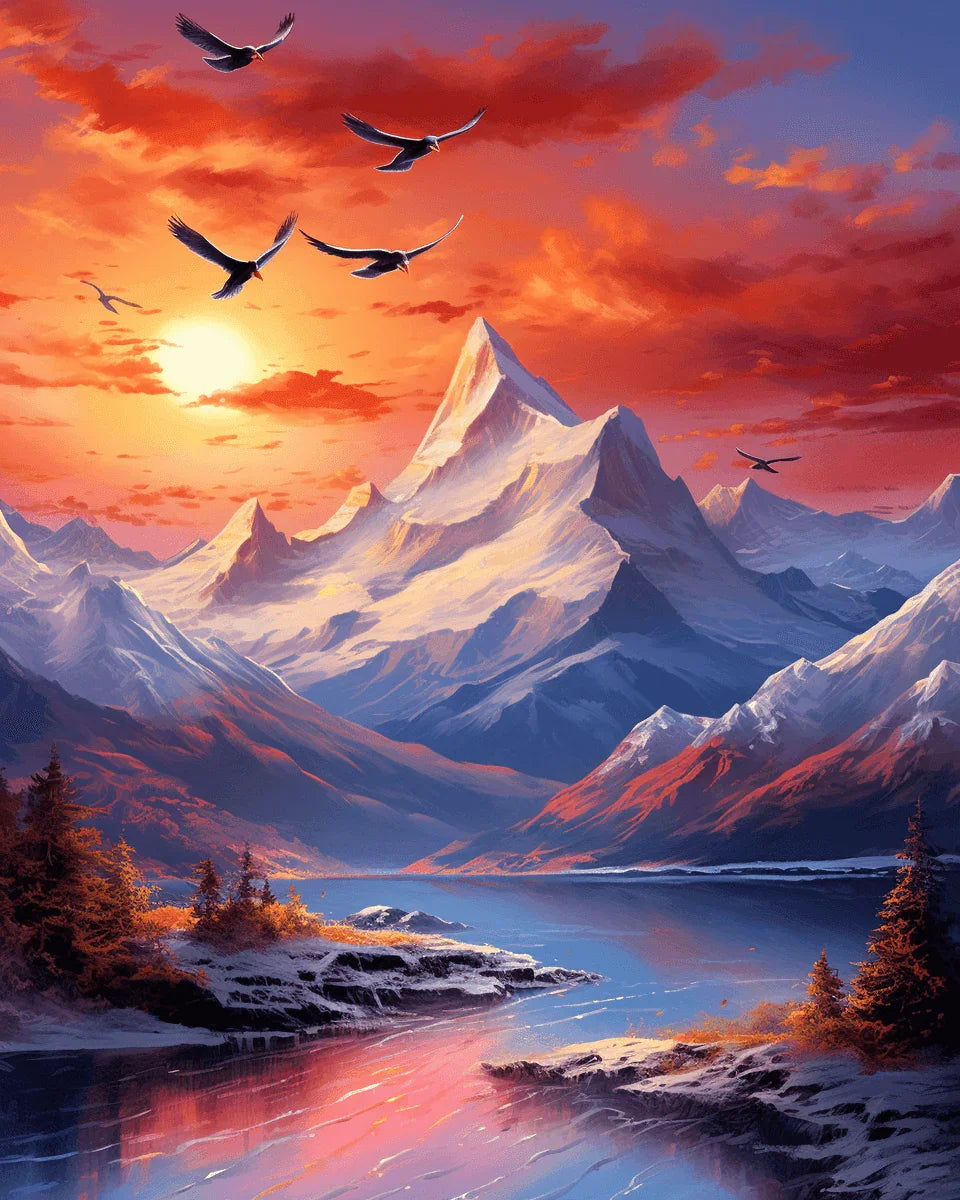 Snowy Summit Sunset Paint by Number for Adults by Paintarthub