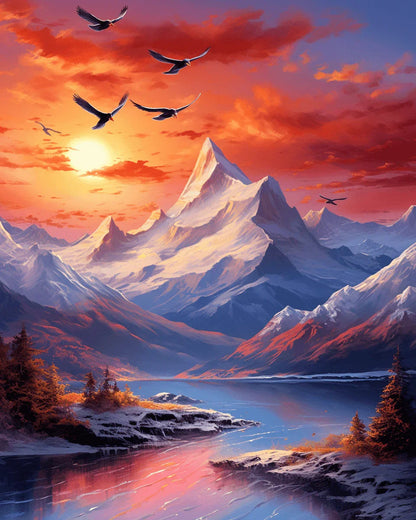 Snowy Summit Sunset Paint by Number for Adults by Paintarthub