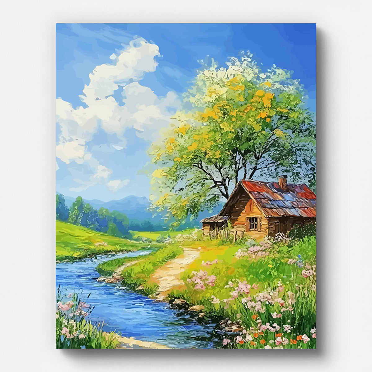 Spring Countryside Cottage Paint by Numbers for Adults by Paintarthub - Finished Wall Art