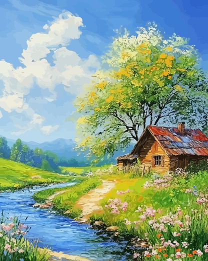 Spring Countryside Cottage Paint by Numbers for Adults by Paintarthub