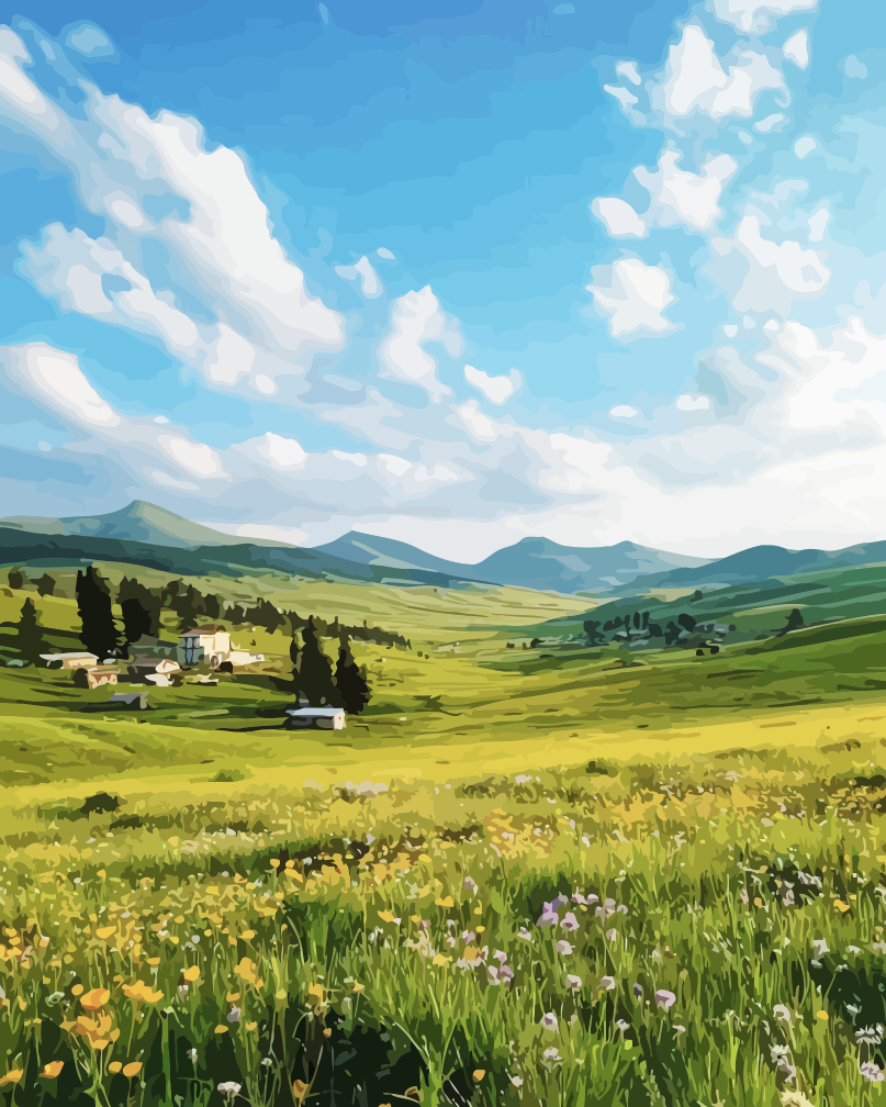 Spring Countryside View Paint by Numbers for Adults by Paintarthub