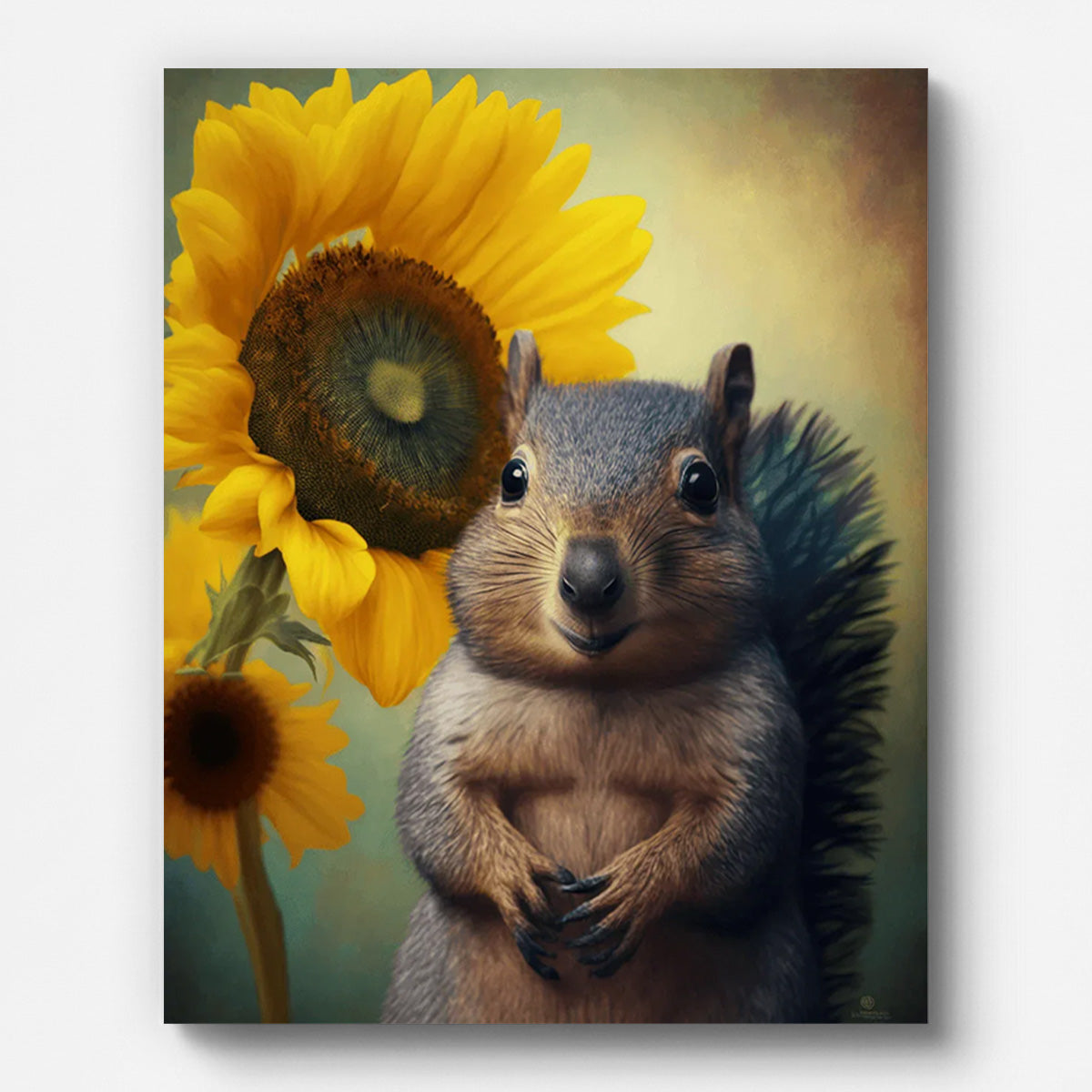 Squirrel and Sunflower Paint by Numbers for Adults by Paintarthub - Finished Wall Art
