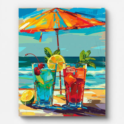 Summer Beach Cocktails Paint by Numbers for Adults by Paintarthub - Finished Wall Art