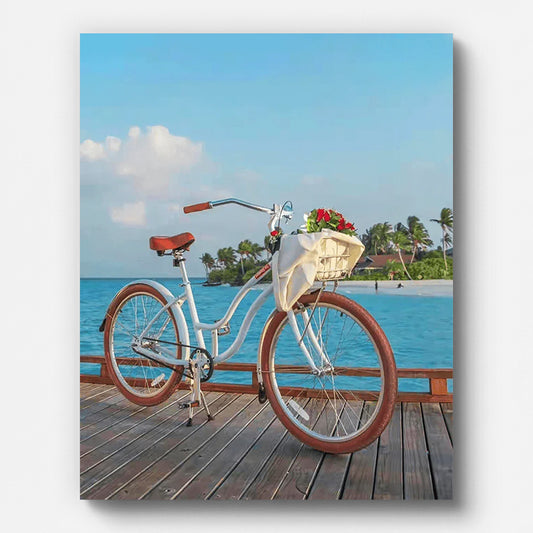 Summer Seaside Bicycle Paint by Numbers for Adults by Paintarthub - Finished Wall Art