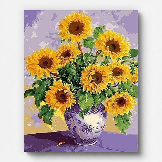 Sunflowers in Ancient Vase Paint by Numbers for Adults by Paintarthub - Finished Wall Art