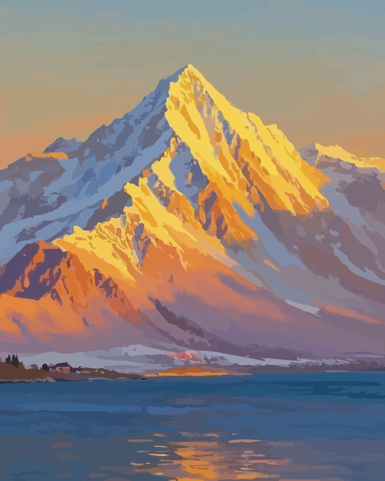 Sunlit Mountain Lake Paint by Numbers for Adults by Paintarthub