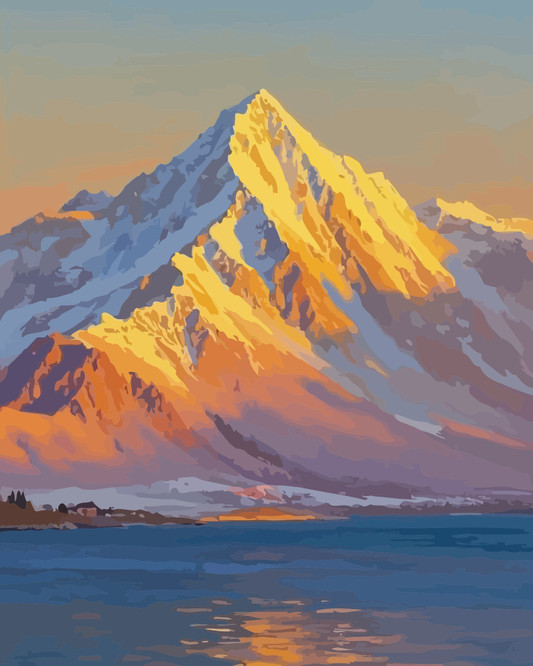 Sunlit Mountain Lake Paint by Numbers for Adults by Paintarthub