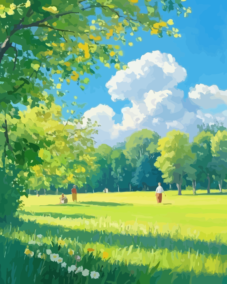 Sunny Outdoor Park Walk Paint by Numbers for Adults by Paintarthub