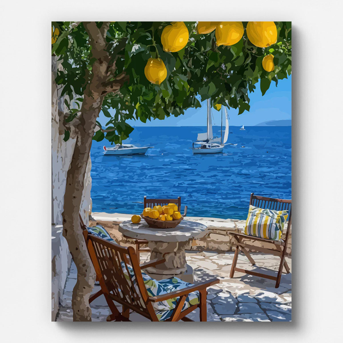 Sunny Terrace Lemon Garden Paint by Numbers for Adults by Paintarthub - Finished Wall Art