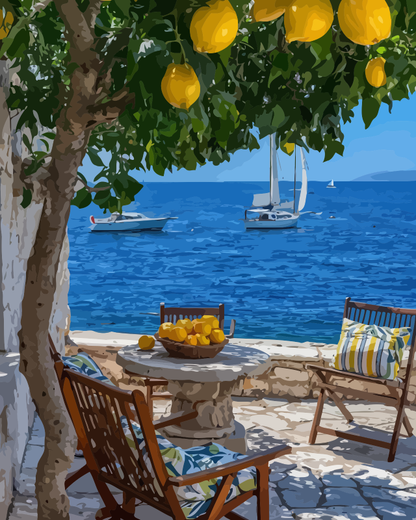 Sunny Terrace Lemon Garden Paint by Numbers for Adults by Paintarthub
