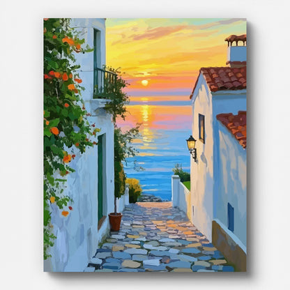 Sunset Alley to Sea Paint by Numbers for Adults by Paintarthub - Finished Wall Art