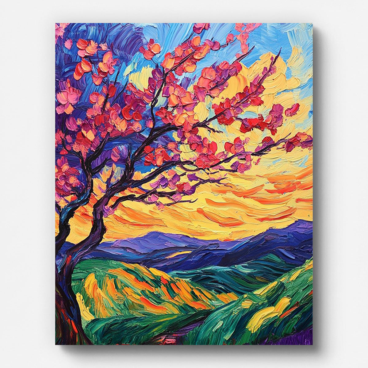Sunset Cherry Blossom Tree Paint by Numbers for Adults by Paintarthub - Finished Wall Art