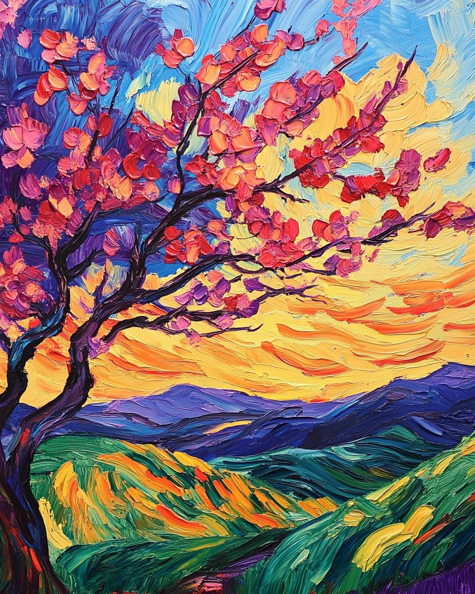 Sunset Cherry Blossom Tree Paint by Numbers for Adults by Paintarthub