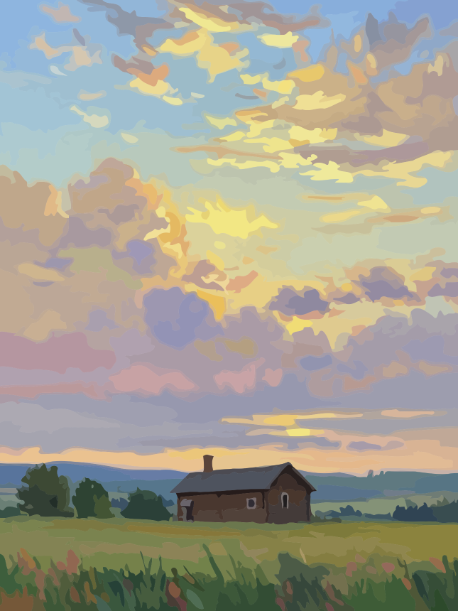 Sunset Countryside Cabin Paint by Numbers for Adults by Paintarthub