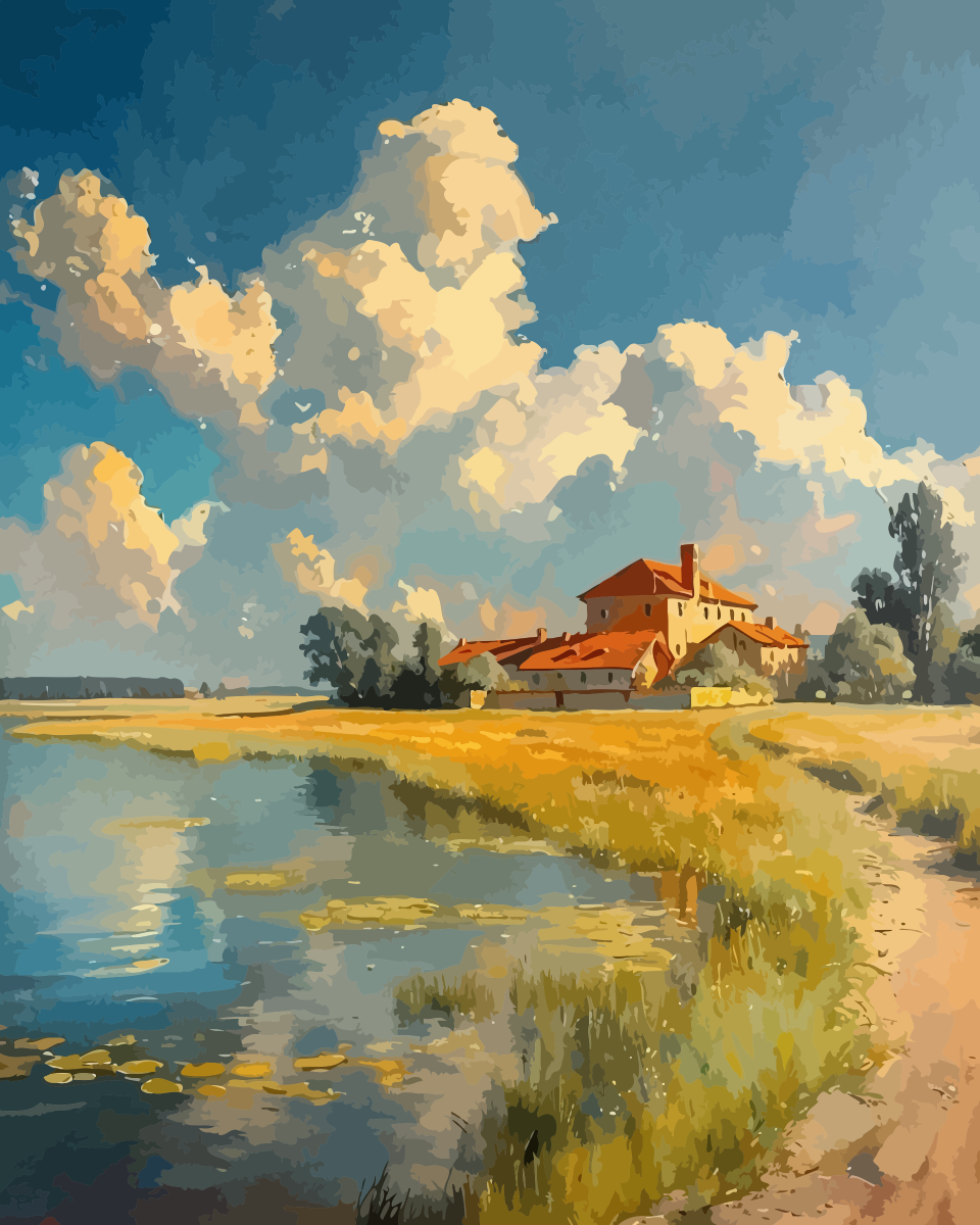 Sunset Countryside Estate Paint by Numbers for Adults by Paintarthub