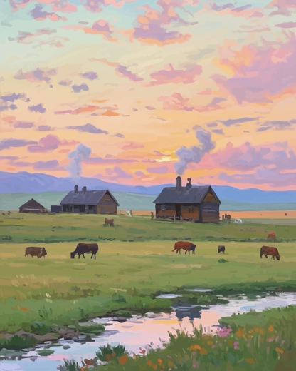 Sunset Countryside Stream Paint by Numbers for Adults by Paintarthub