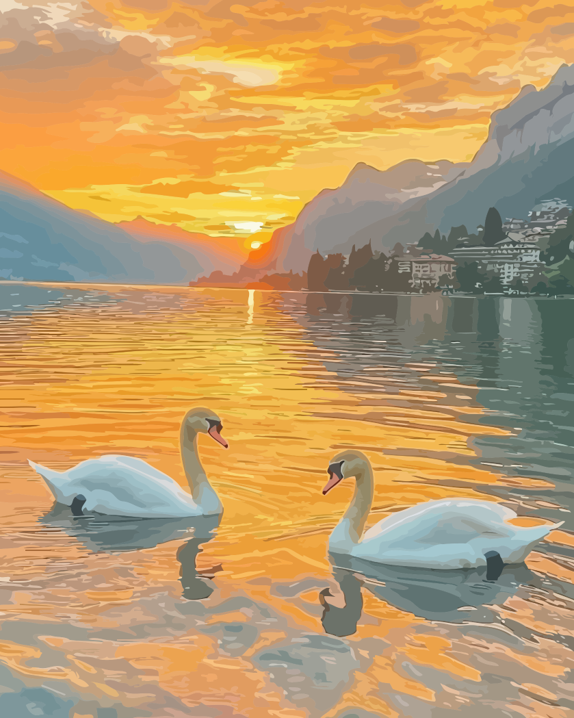 Sunset Lake with Swans Paint by Numbers for Adults by Paintarthub