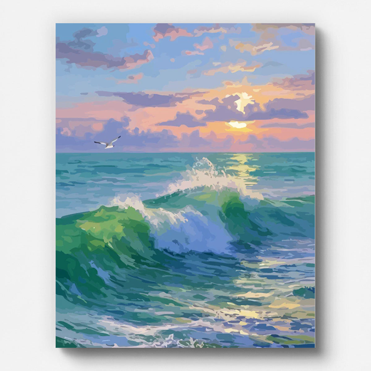 Sunset Ocean Waves Paint by Numbers for Adults by Paintarthub - Finished Wall Art