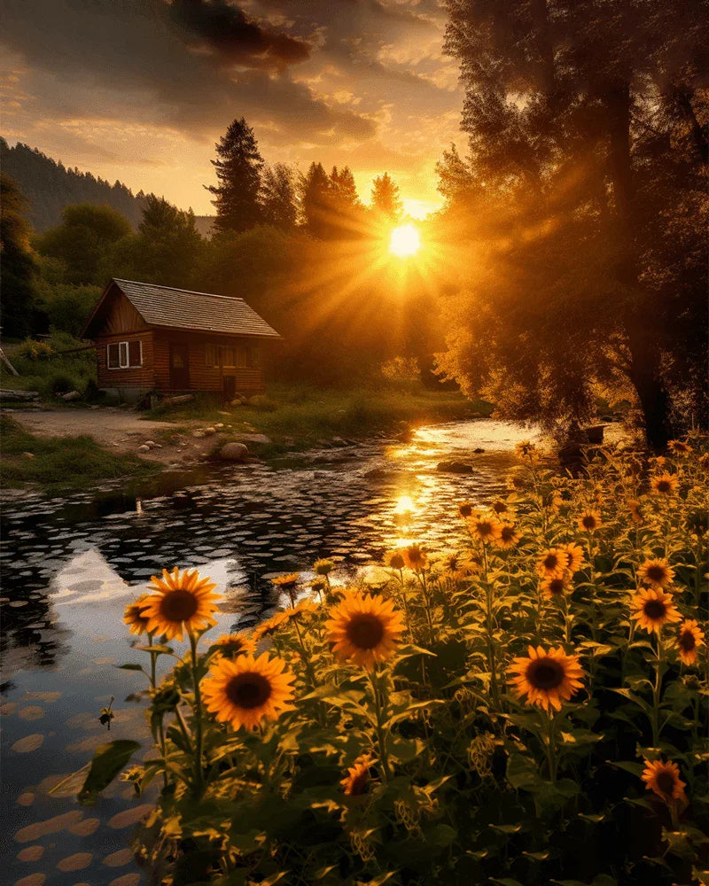 Sunset Sunflowers Paint by Numbers for Adults by Paintarthub