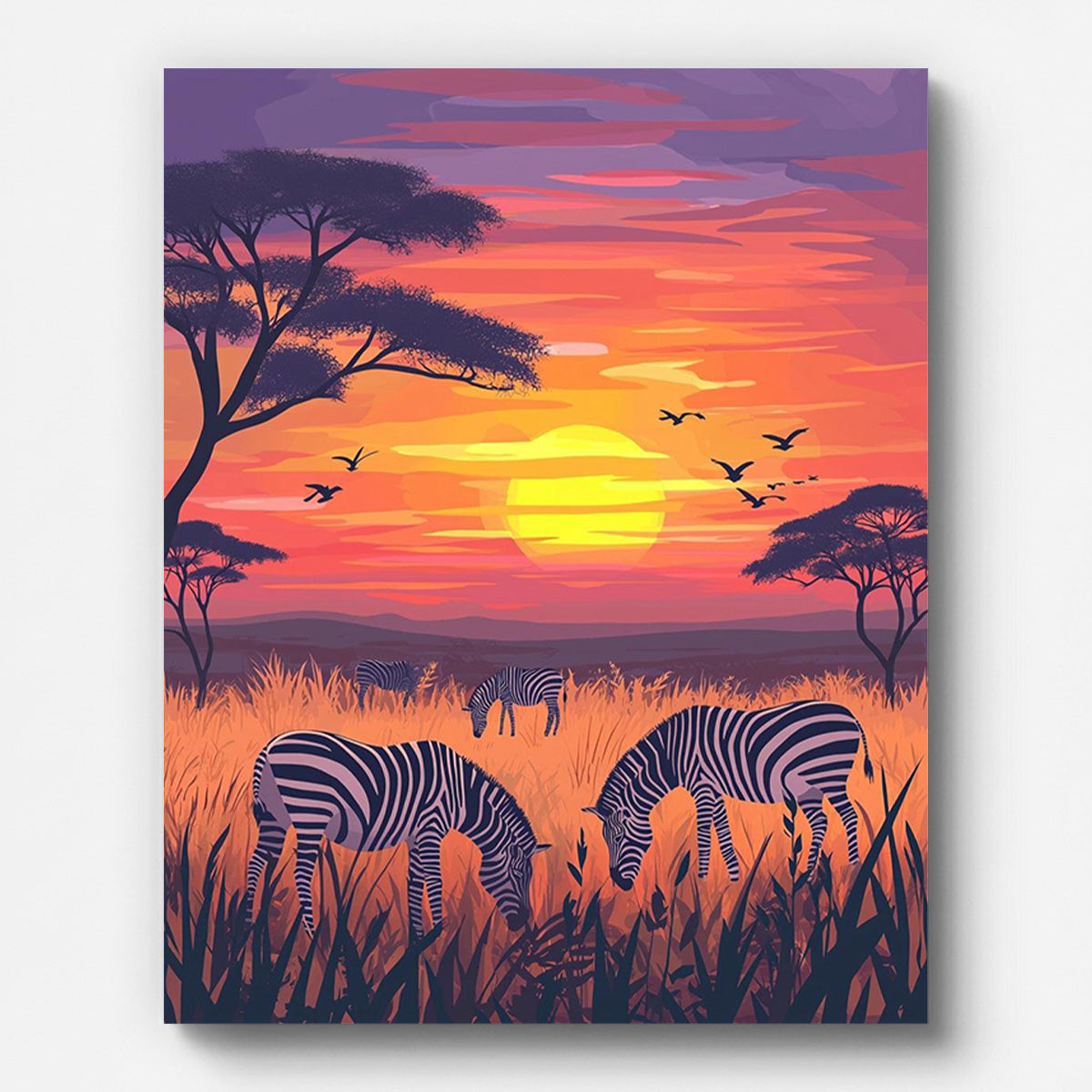 Sunset Zebras Paint by Numbers for Adults by Paintarthub - Finished Wall Art