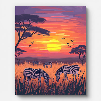 Sunset Zebras Paint by Numbers for Adults by Paintarthub - Finished Wall Art