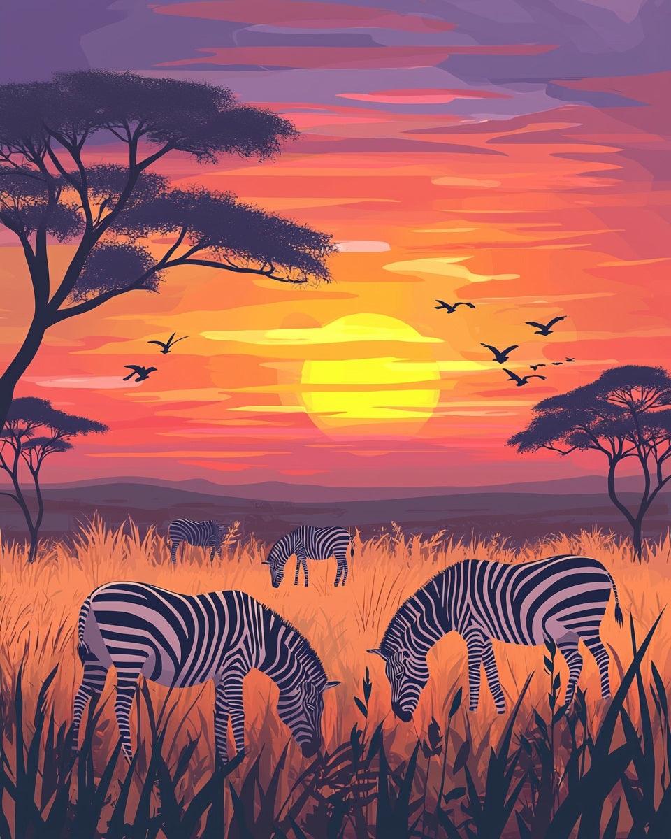 Sunset Zebras Paint by Numbers for Adults by Paintarthub