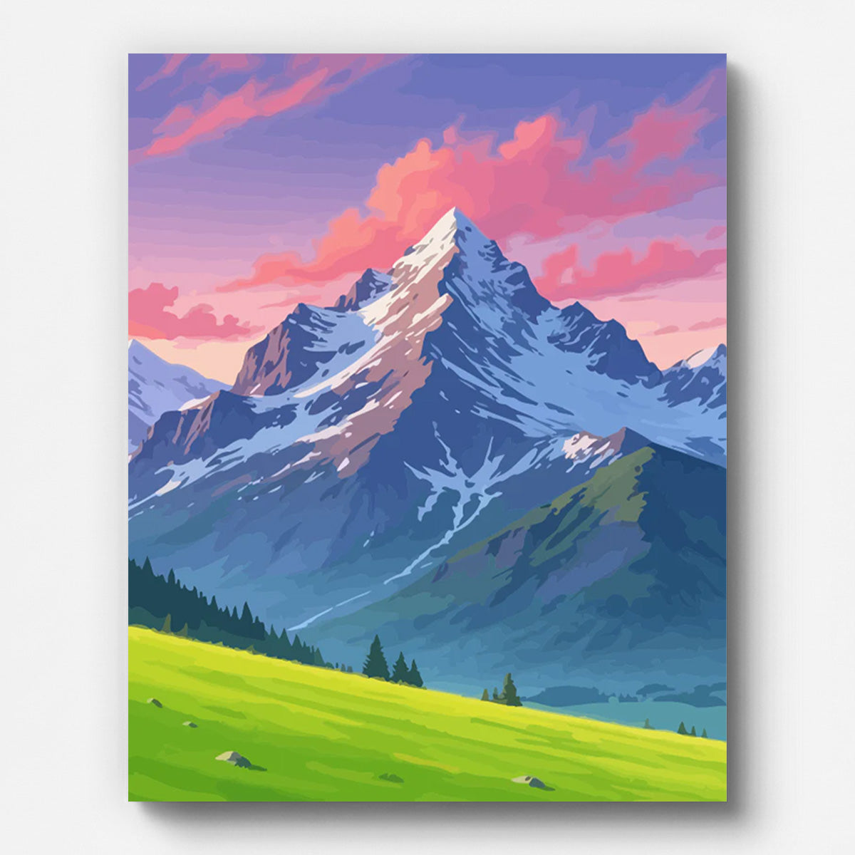 Sunset over Snowy Meadow Paint by Numbers for Adults by Paintarthub - Finished Wall Art