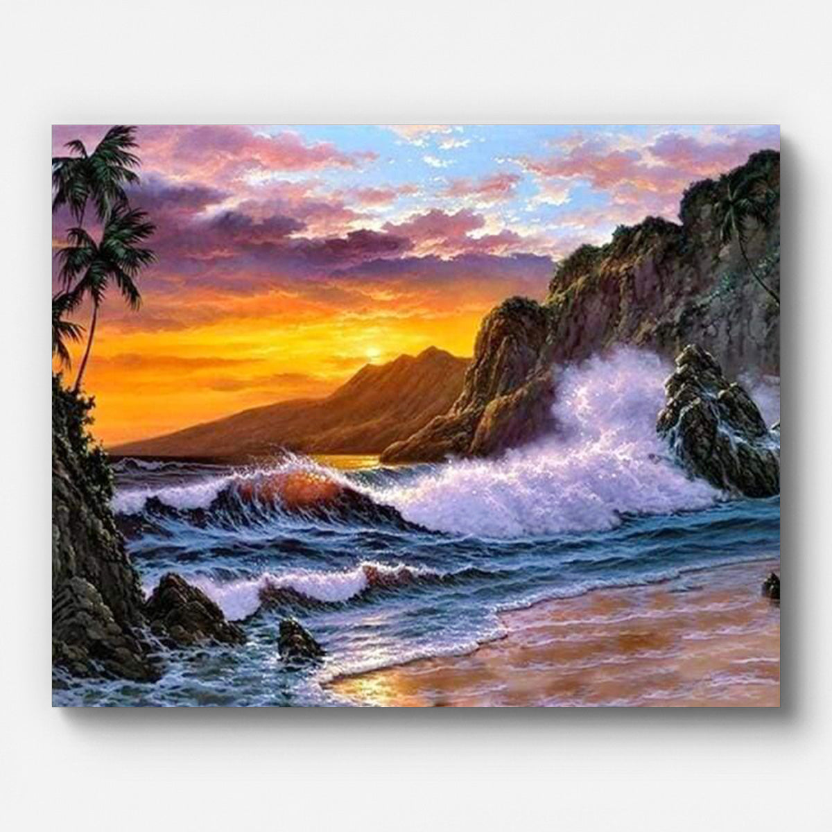 Sunset over Tropical Coast Paint by Numbers for Adults by Paintarthub - Finished Wall Art