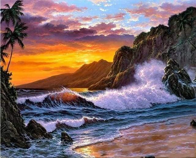Sunset over Tropical Coast Paint by Numbers for Adults by Paintarthub