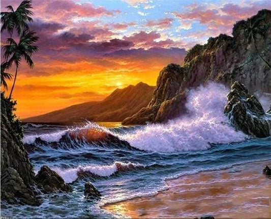 Sunset over Tropical Coast Paint by Numbers for Adults by Paintarthub