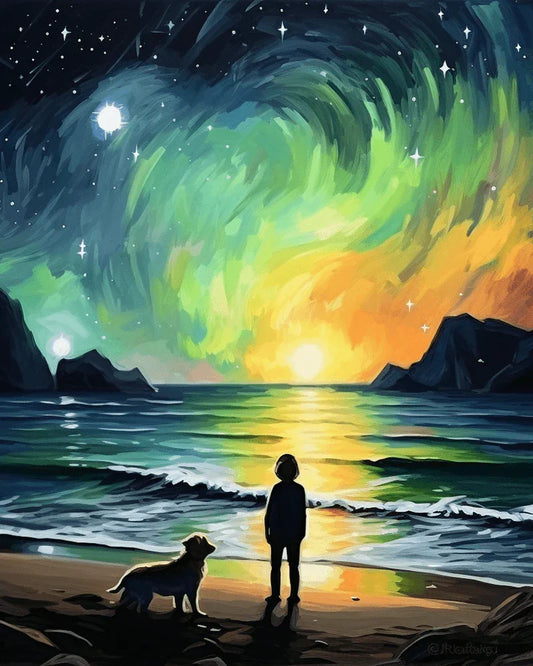 The Boy by The Seaside with His Friend for Adults by Paintarthub