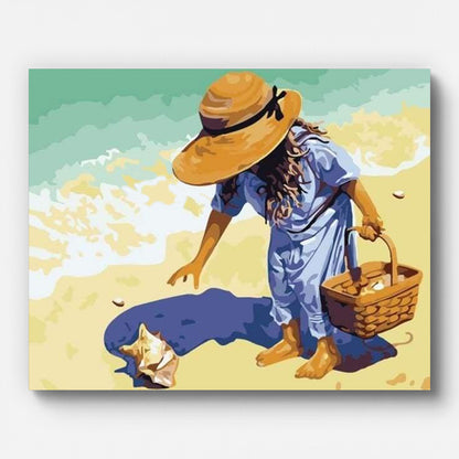 The Girl Collecting Seashells Paint by Numbers for Adults by Paintarthub - Finished Wall Art