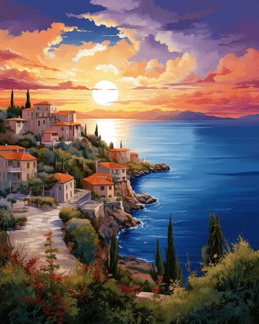 Town and Sunset Paint by Number for Adults by Paintarthub