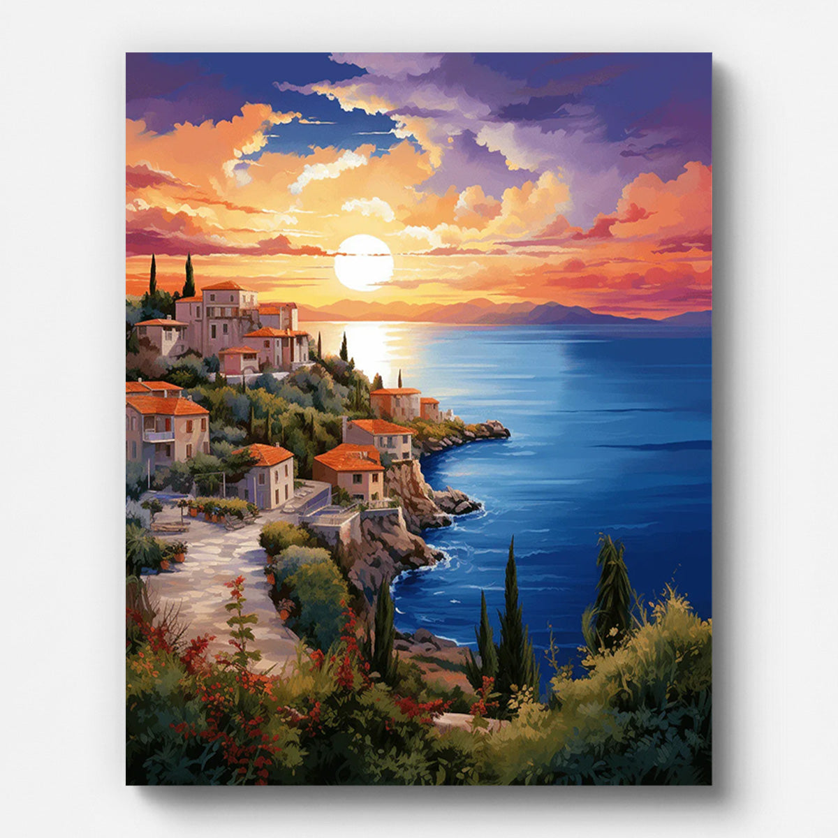 Town and Sunset Paint by Numbers for Adults by Paintarthub - Finished Wall Art