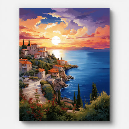 Town and Sunset Paint by Numbers for Adults by Paintarthub - Finished Wall Art