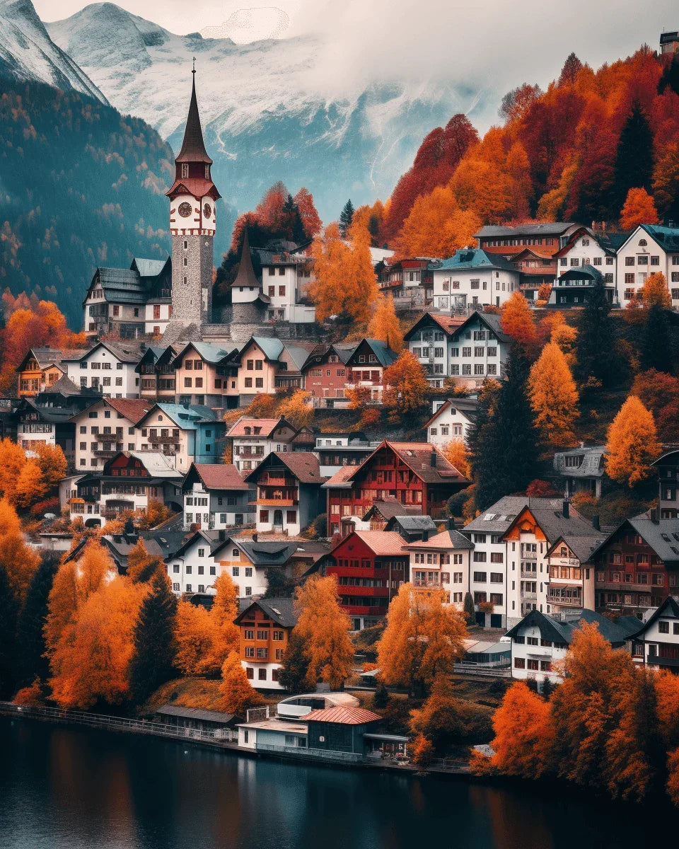 Town in Autumn Paint by Numbers for Adults by Paintarthub