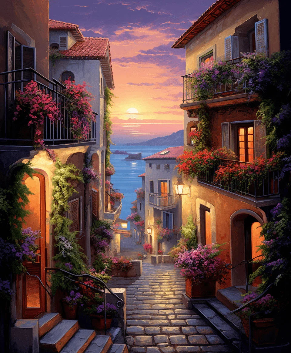 Town is Filled with Flowers Paint by Number for Adults by Paintarthub