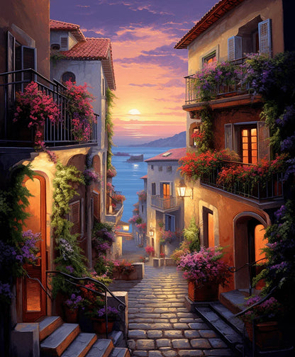 Town is Filled with Flowers Paint by Numbers for Adults by Paintarthub