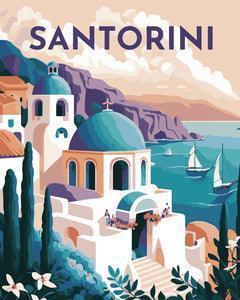 Travel Poster Santorini Paint by Numbers for Adults by Paintarthub