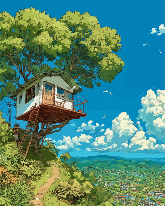Treehouse View Fantasy Paint by Numbers for Adults by Paintarthub