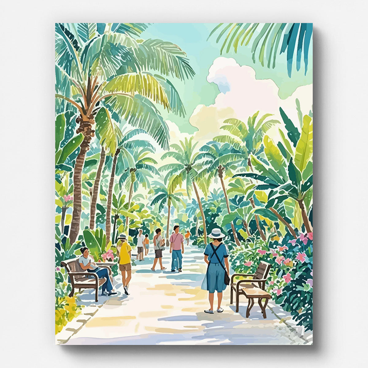 Tropical Garden Path Paint by Numbers for Adults by Paintarthub - Finished Wall Art