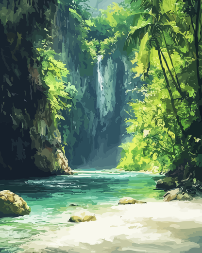 Tropical Rainforest Waterfall Paint by Numbers for Adults by Paintarthub