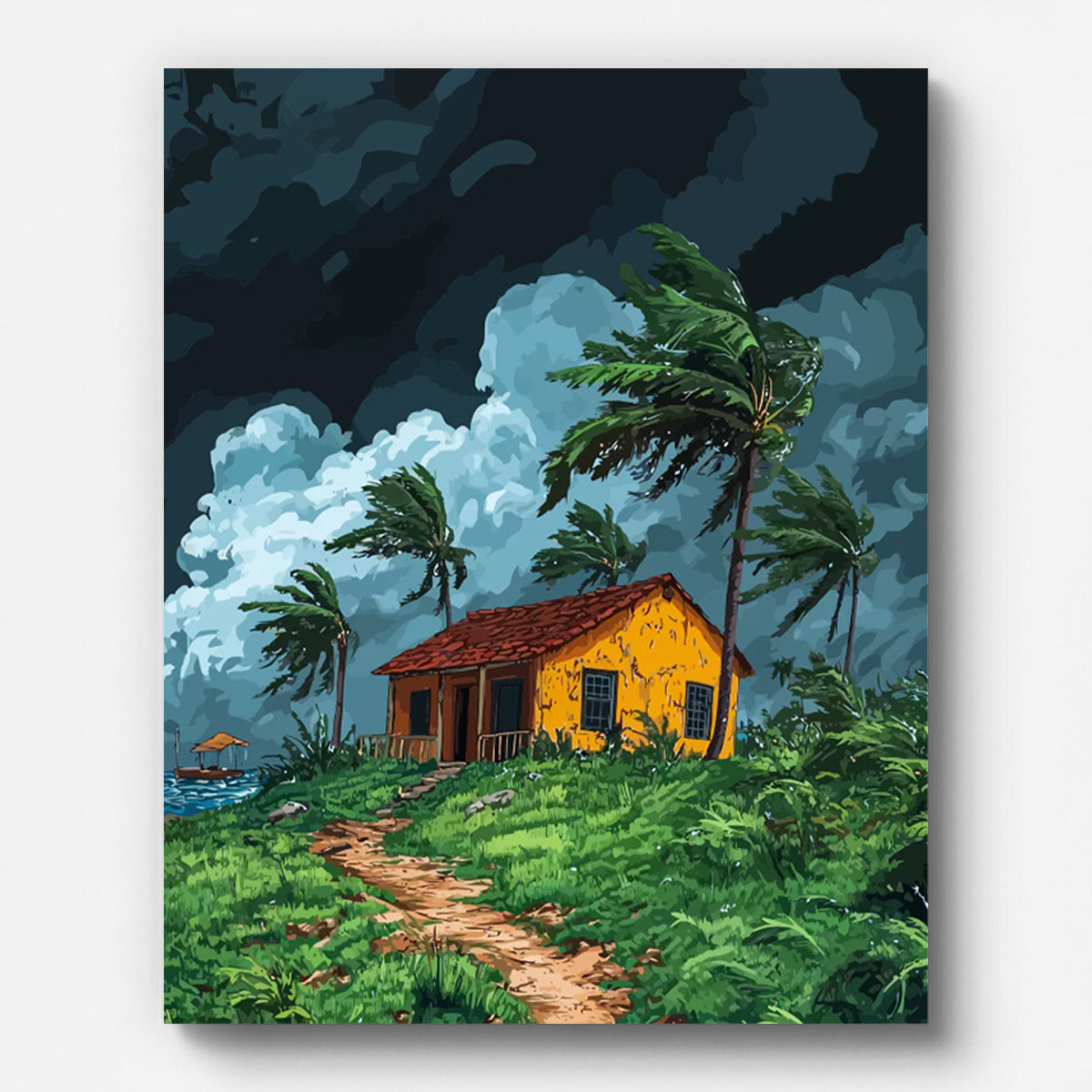 Tropical Storm Coastal Cottage Paint by Numbers for Adults by Paintarthub - Finished Wall Art